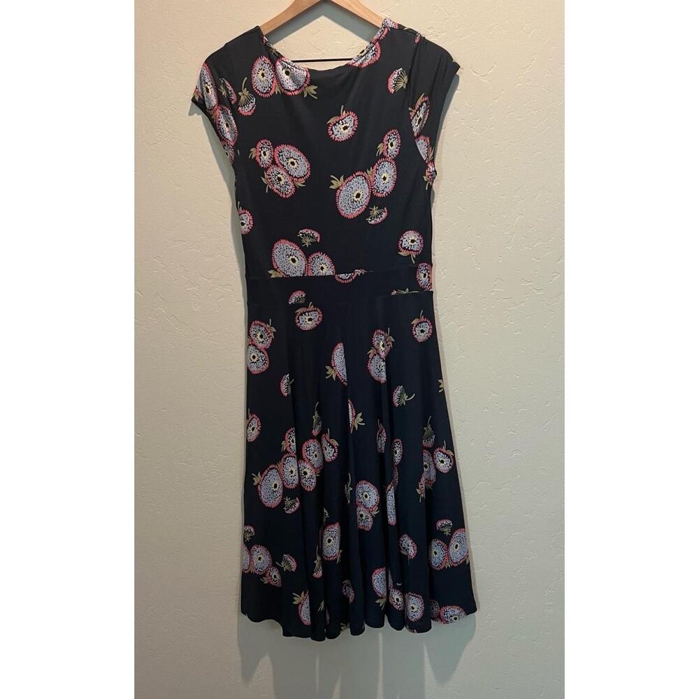 Boden Dress Womens size 10 Blue Aline‎ Cap Sleeves Floral Print Vneck